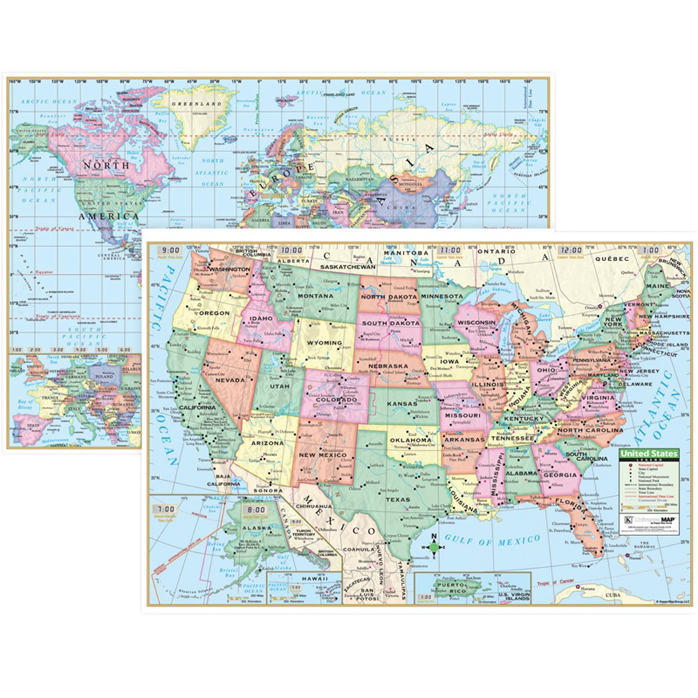 UNI12489 - Us & World Wall Maps in Maps & Map Skills