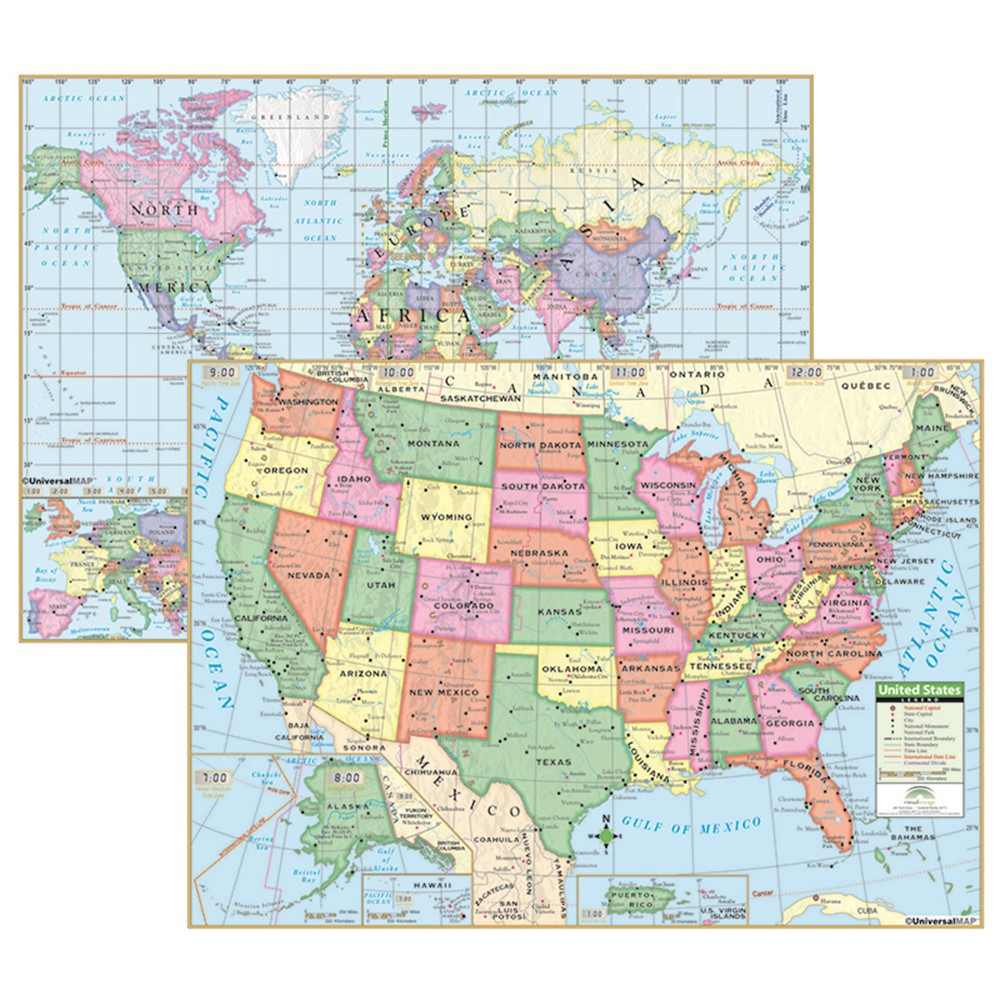 UNI15848 - Us & World Primary Deskpad Maps 5Pk in Maps & Map Skills