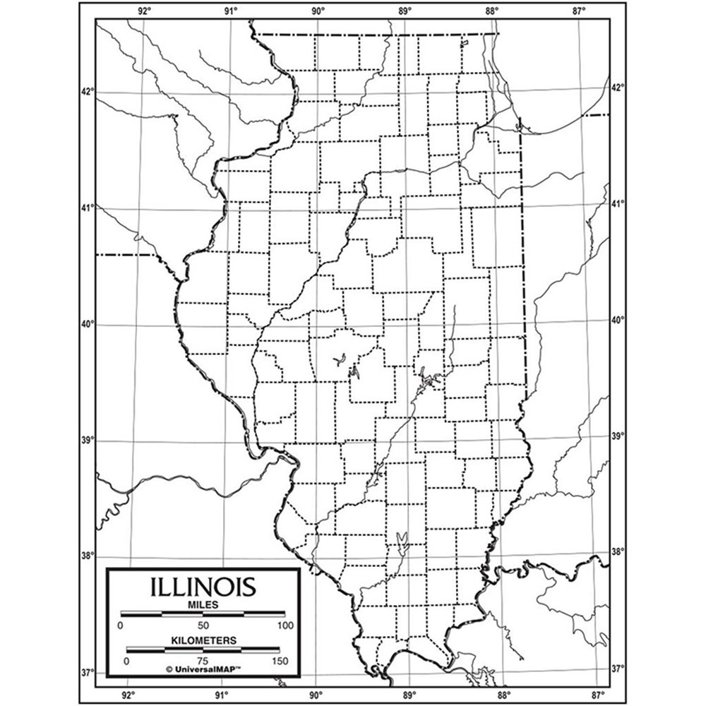 UNI21180 - Outline Map Paper Illinois in Maps & Map Skills