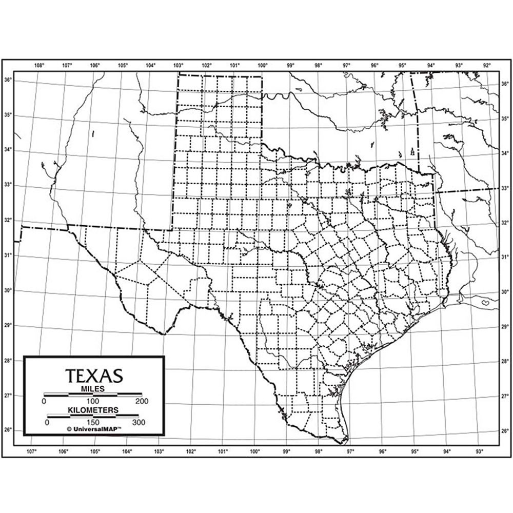 UNI21210 - Outline Map Paper Texas in Maps & Map Skills