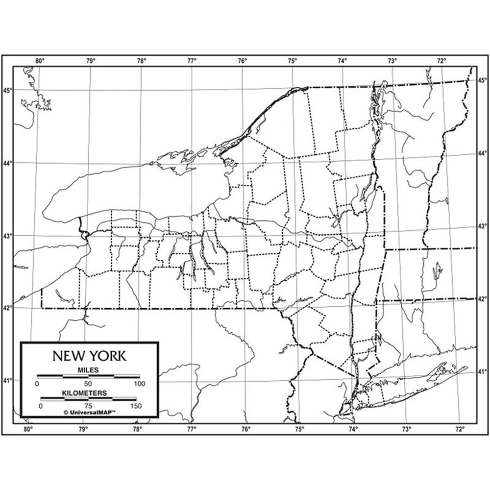 UNI21254 - Outline Map Laminated New York in Maps & Map Skills