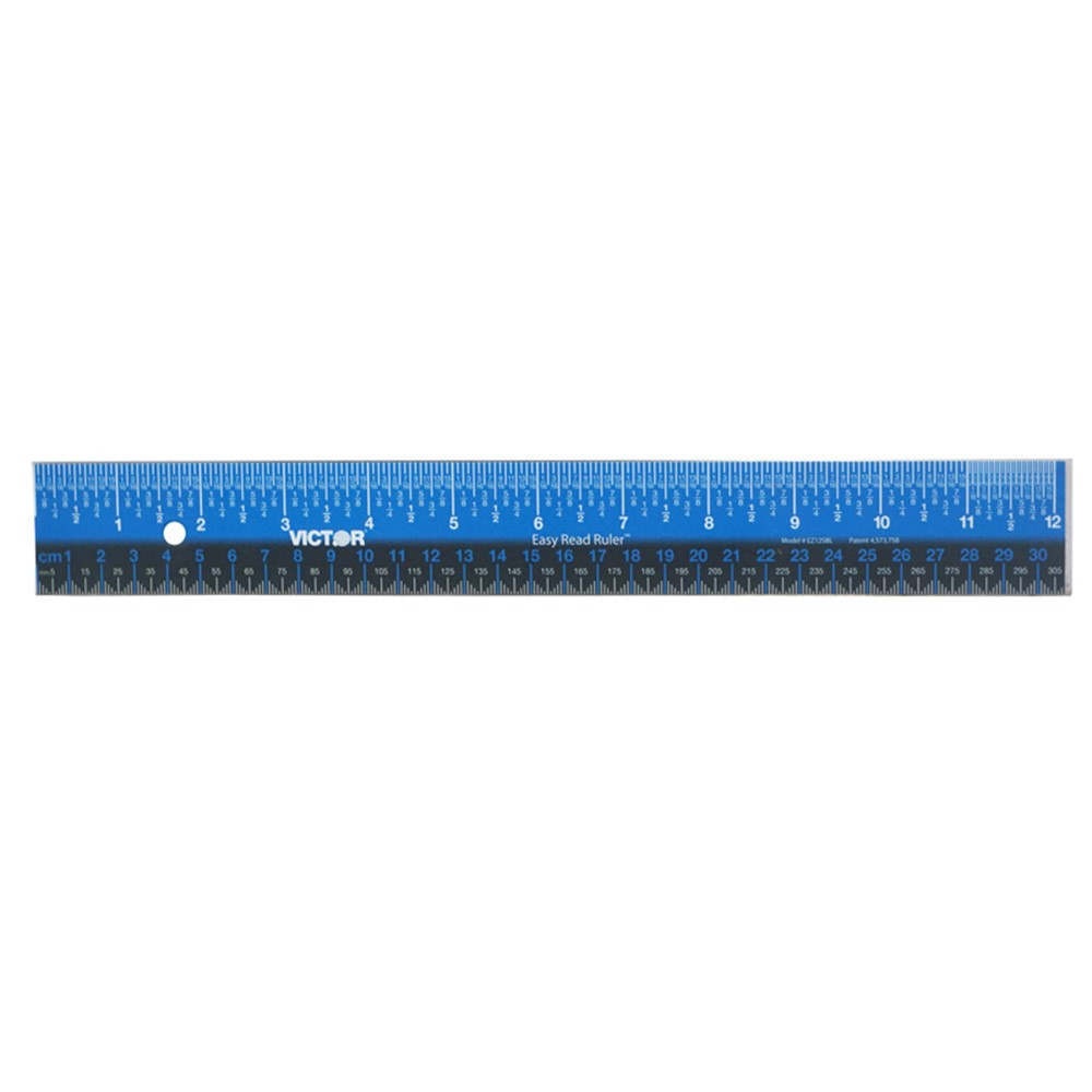 Easy Read Ruler, Stainless Steel, Blue/Black, 12 - VICEZ12SBL | Victor Technology | Rulers"