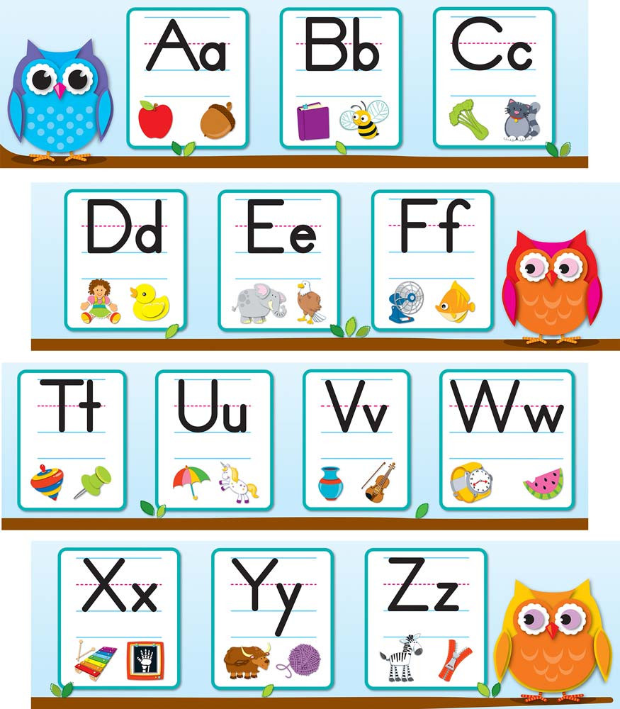 Colorful Owls Alphabet Mini Bulletin Board Set