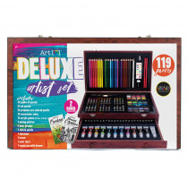 Deluxe Art Set in a Wood Organizer Case, 119 Pieces - AOO56119MB | Art 101 / Advantus | Art & Craft Kits