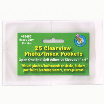 ASH10407 - Clear View Self-Adhesive 25/Pk Pockets Photo/Index Card 4 X 6 in Sheet Protectors