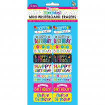Non-Magnetic Mini Whiteboard Erasers, Happy Birthday, Pack of 16 - ASH78016 | Ashley Productions | Erasers