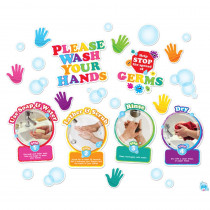 Healthy Bubbles Smart Poly Mini Bulletin Board Set Washing Your Hands Set, 36 Pieces - ASH96005 | Ashley Productions | Classroom Theme