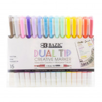 Dual-Tip Creative Markers, 15 Colors - BAZ1215 | Bazic Products | Markers