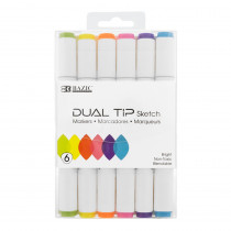 Dual Tip Sketch Markers, 6 Fluorescent Colors - BAZ1230 | Bazic Products | Markers