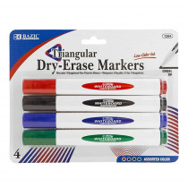Triangle Dry-Erase Markers, Chisel Tip, Assorted Colors, Pack of 4 - BAZ1284 | Bazic Products | Markers