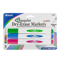 Triangle Dry-Erase Markers, Chisel Tip, Bright Colors, Pack of 3 - BAZ1287 | Bazic Products | Markers