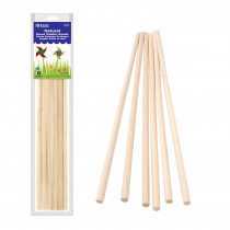 Round Natural Wooden Dowel, 3/8" x 12", Pack of 6 - BAZ6810 | Bazic Products | Craft Sticks