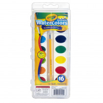 BIN530555 - Crayola Washable Watercolor Set 16 Semi Moist Oval Pans 1 Brush in Paint