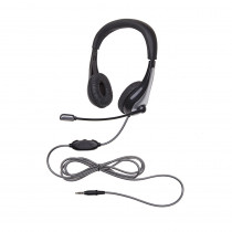 NeoTech 1025MT Mid-Weight, On-Ear Stereo Headset with Gooseneck Microphone, 3.5mm Plug, Black/Silver - CAF1025MT | Califone International | Headphones