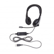 NeoTech 1025MUSB On-Ear Stereo Headset with Gooseneck Microphone, USB Plug, Black/Silver - CAF1025MUSB | Califone International | Headphones