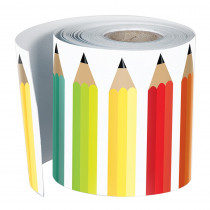 Black, White & Stylish Brights Pencils Rolled Straight Border, 36 Feet - CD-108445 | Carson Dellosa Education | Border/Trimmer