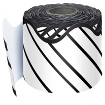 Kind Vibes Black & White Stripes Rolled Scalloped Border, 65 Feet - CD-108484 | Carson Dellosa Education | Border/Trimmer