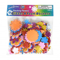 Glitter and Foam Stickers - Stacking Flowers - Pack of 144 - CE-10089 | Learning Advantage | Stickers