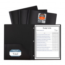 Two-Pocket Heavyweight Poly Portfolio Folder with Prongs, Black, 1 Each - CLI33961 | C-Line Products Inc | Folders