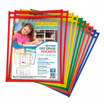 CLI40610 - C Line Reusable 10Pk 9X12 Dry Erase Pockets Assorted Primary in Dry Erase Sheets