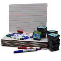 Magnetic Two-Sided Dry Erase Boards, Red & Blue Ruled/Plain, 9" x 12", with Erasers & Colored Pens, Class Pack of 12 - FLP19176 | Flipside | Dry Erase Boards