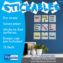Dry Erase Stickables with Dry Erase Marker, Pastel Assorted, 3" x 3", Pack of 12 - FLP94433 | Flipside | Dry Erase Sheets