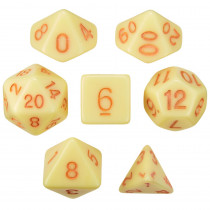 Set of 7 Dice - Harvest Nectar - Solid Yellow with Orange Paint