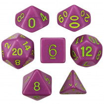 Set of 7 Dice - Poxbringer - Solid Purple with Green Paint