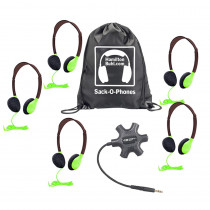 Galaxy Econo-Line of Sack-O-Phones with 5 Green Personal-Sized Headphones, Starfish Jackbox and Carry Bag - HECGJB5HA2GRN | Hamilton Electronics Vcom | Headphones
