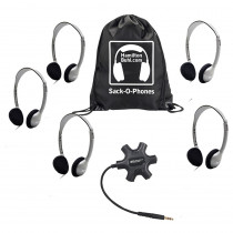 Galaxy Econo-Line of Sack-O-Phones with 5 Personal-Sized HA2 Headphones, Starfish Jackbox and Carry Bag - HECGJB5HA2 | Hamilton Electronics Vcom | Headphones