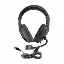 WorkSmart Plus Deluxe Headset - USB w/ Boom gooseneck microphone, padded headband Leatherette ear cushions - HECWSP2BK | Hamilton Electronics Vcom | Headphones