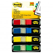 Flags, Assorted Primary Colors, .47 in. Wide, 35 Flags/Dispenser, 4 Dispensers/Pack - MMM6834 | 3M Company | Post It & Self-Stick Notes
