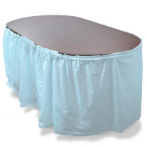 14' Light Blue Reusable Plastic Table Skirt, Extends 20'+
