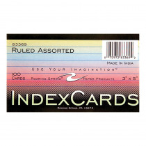 Index Cards, 3" x 5", Ruled, Assorted Colors, Pack of 100 - ROA83369 | Roaring Spring Paper Products | Index Cards