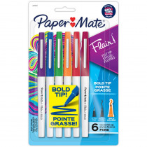 Flair Felt Tip Pens, Bold Tip (1.2 mm), Assorted Colors, 6 Count - SAN2125411 | Sanford L.P. | Pens