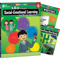 180 Days Social-Emotional Learning, Writing, & Spelling Grade 6: 3-Book Set - SEP147658 | Shell Education | Writing Skills