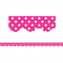 TCR5091 - Pink With White Stars Scalloped Border Trim in Border/trimmer
