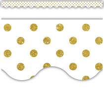 White with Gold Dots Scalloped Border Trim, 35 Feet - TCR8323 | Teacher Created Resources | Border/Trimmer