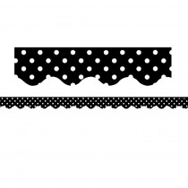 Black Polka Dots Scalloped Rolled Border Trim, 50' - TCR8899 | Teacher Created Resources | Border/Trimmer