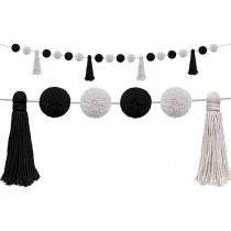 Black and White Pom-Poms and Tassels Garland - TCR8902 | Teacher Created Resources | Border/Trimmer