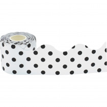 Black Polka Dots on White Scalloped Rolled Border Trim, 50 Feet - TCR8946 | Teacher Created Resources | Border/Trimmer