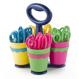 School Scissor Caddy with 24 Pointed 5" Kids Scissors, Anti-Microbial Protection