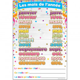 Smart Poly French Immersion Chart, 13" x 19", Confetti, Les mois de l'année (Months of the Year)