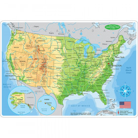 Smart Poly Learning Mat, 12" x 17", Double-Sided, U.S. Physical Map