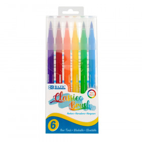 Washable Brush Markers, 6 Classic Colors