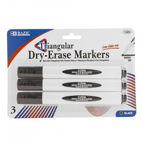 Triangle Dry-Erase Markers, Chisel Tip, Black, Pack of 3