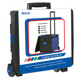 BAZIC Folding Cart on Wheels w/Lid Cover, 16" x 18" x 15", Black/Blue