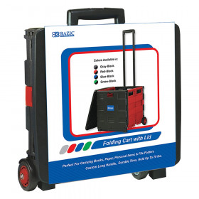 BAZIC Folding Cart on Wheels w/Lid Cover, 16" x 18" x 15", Black/Red