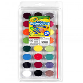 Washable Watercolor Pans with Plastic Handled Brush, 24 Colors
