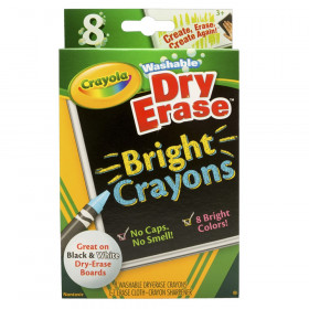 Dry Erase Washable Crayons, Bright Colors, 8 Count